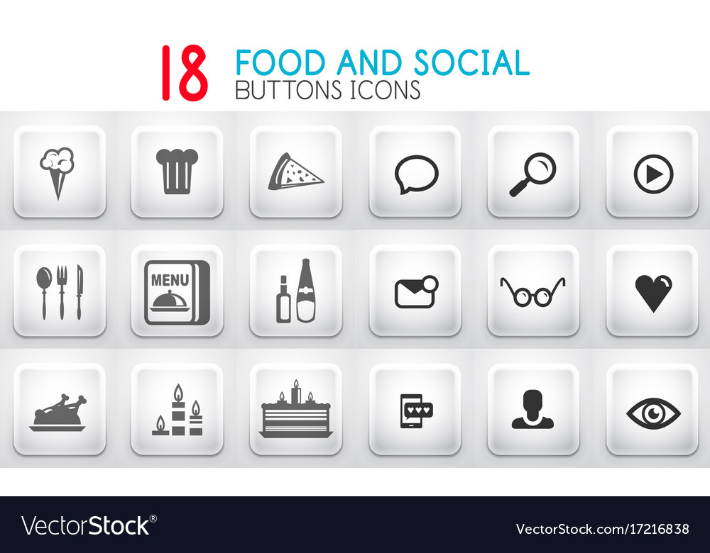 Collection of grey internet push button with icons