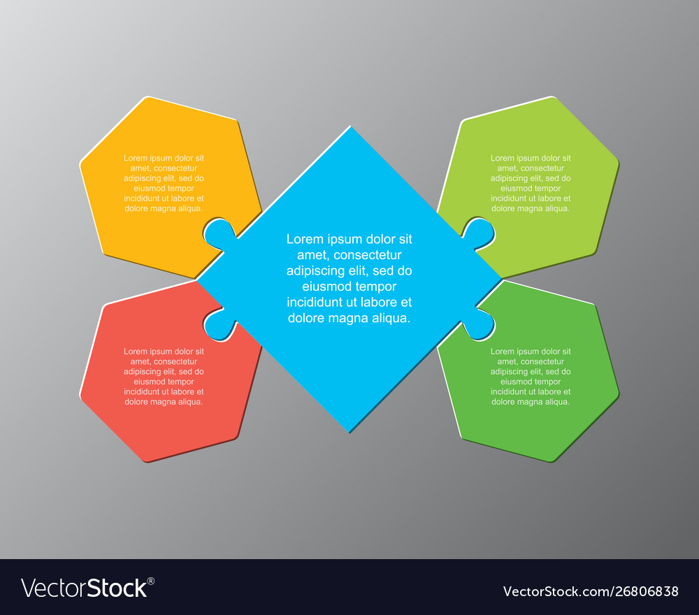 Four pieces puzzle jigsaw hexagonal info graphic Vector Image