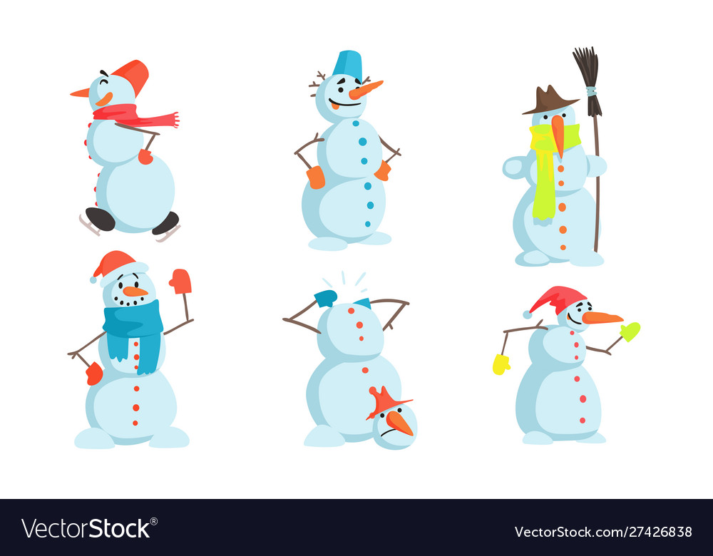 Funny snowmen set winter christmas character Vector Image