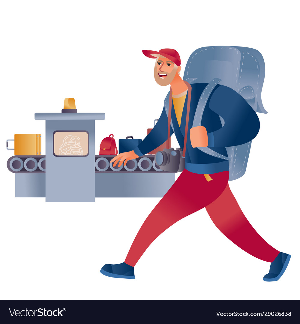 Man in a cap with backpack and camera Vector Image Man in a cap with backpack and camera