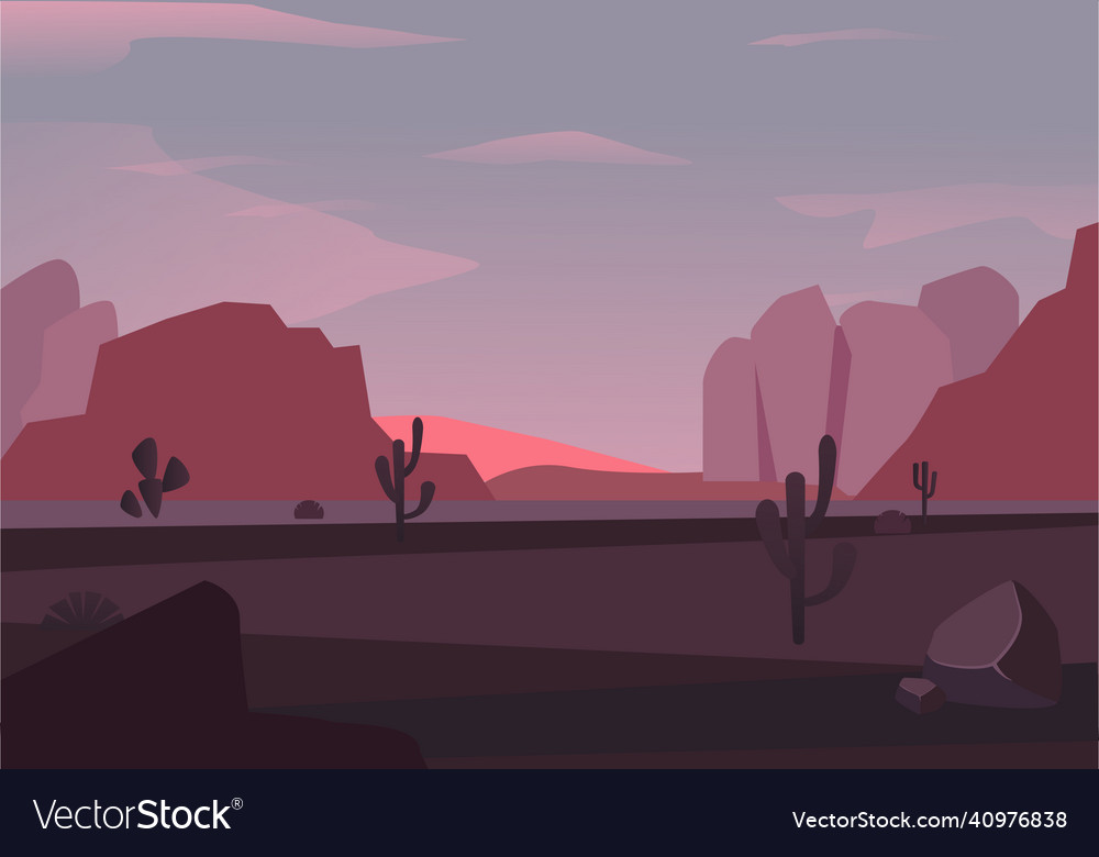 Purple desert with mountains at sunrise Royalty Free Vector