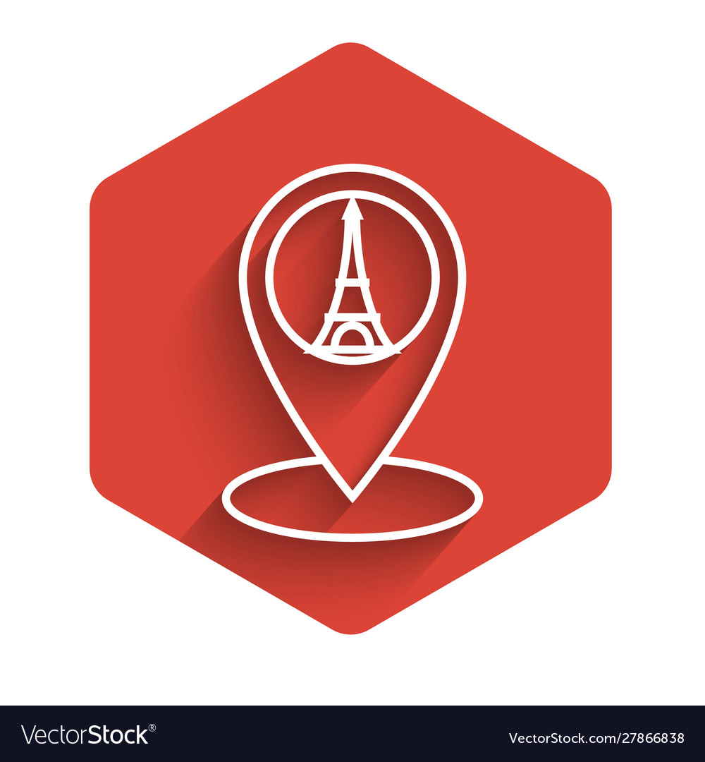 White line map pointer with eiffel tower icon vector image White line map pointer with eiffel tower icon
