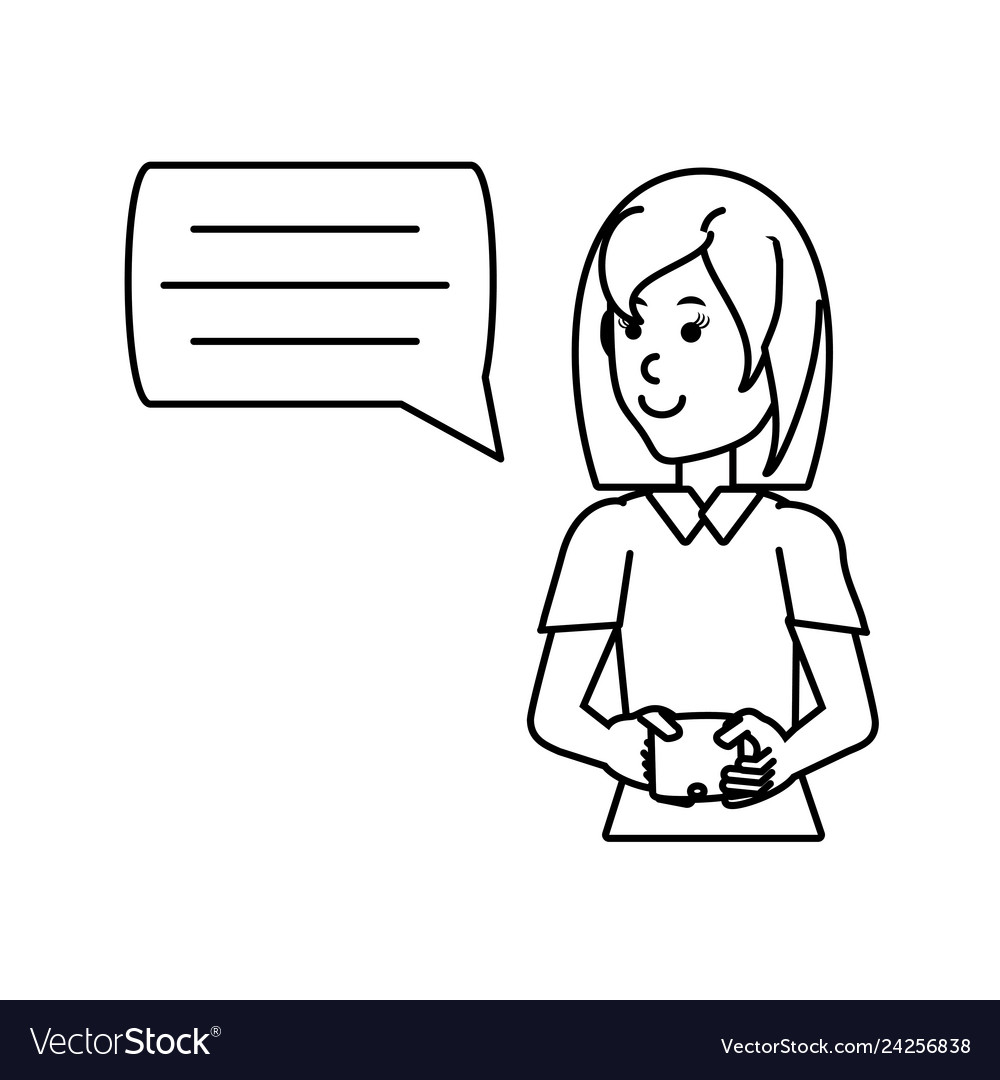 Young woman with smartphone and speech bubble