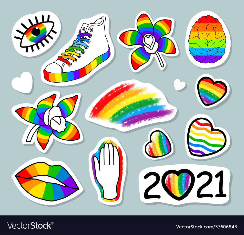 Big set lgbt stickers colorful design