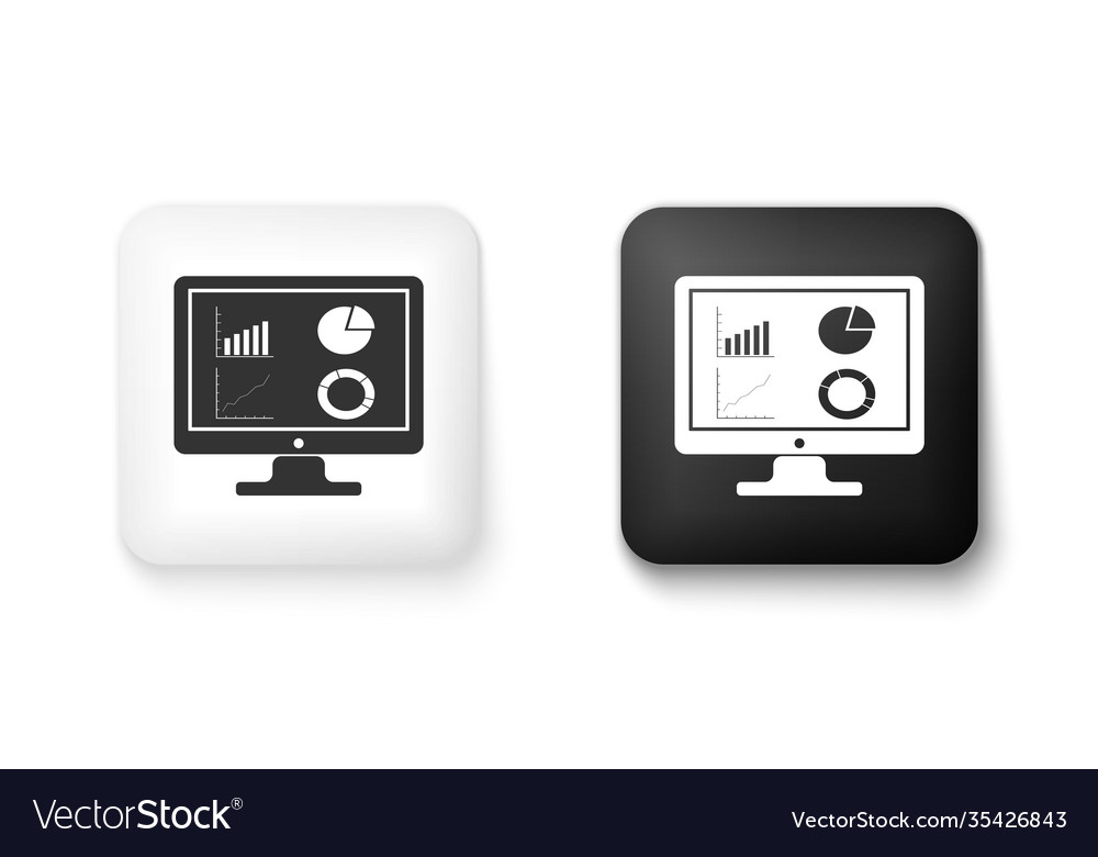Black and white computer monitor with graph chart vector image Black and white computer monitor with graph chart
