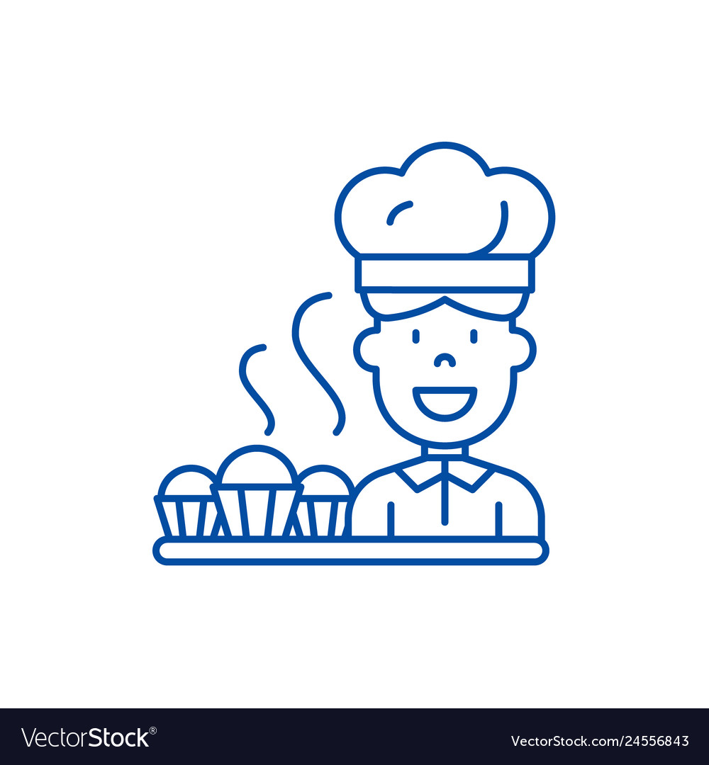 Cook preparing desserts line icon concept