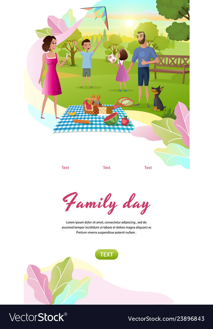 Family Day Cartoon Landing Page Template Vector Image