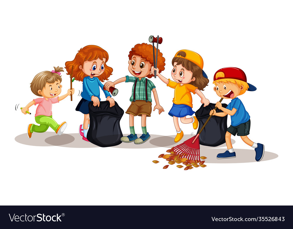 Group young children cartoon character Royalty Free Vector