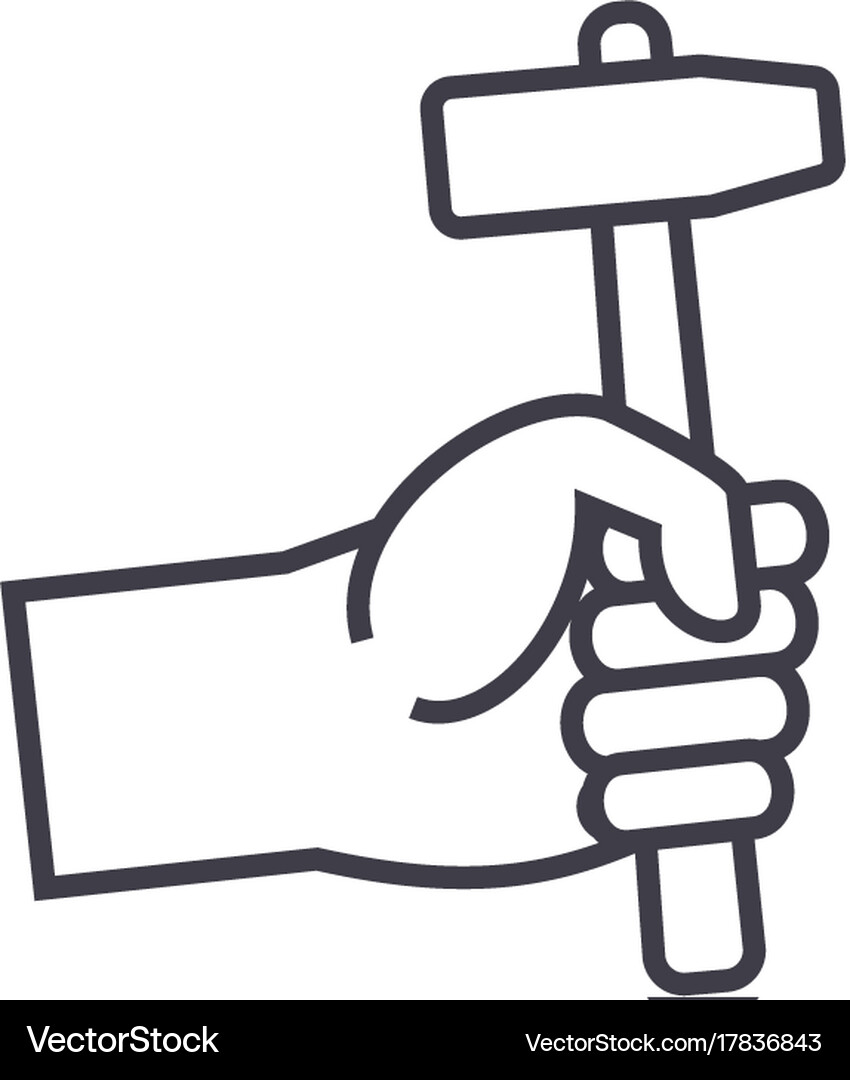 Hand with hammer line icon sign Royalty Free Vector Image