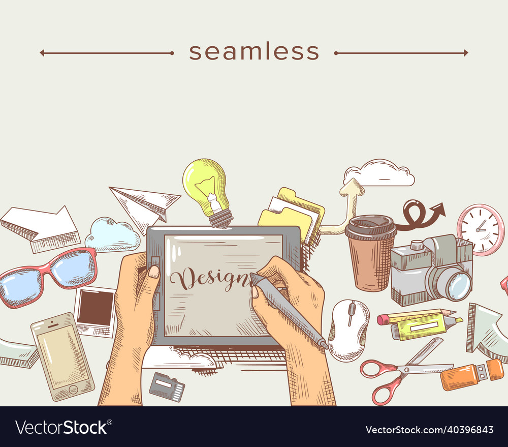 Hands with tablet and working stuff on desk