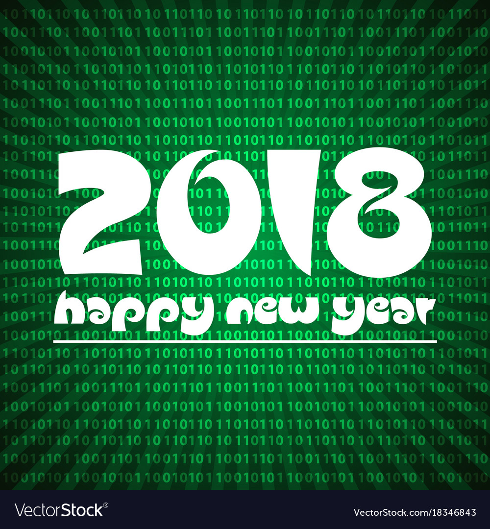 Happy new year 2018 on green stripped binary code