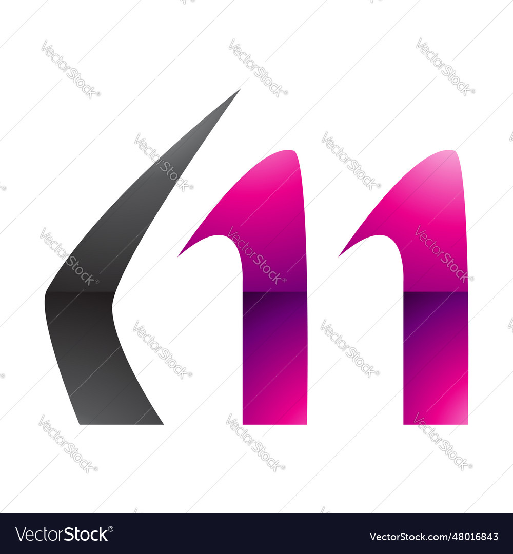 Magenta and black glossy horn shaped letter m icon