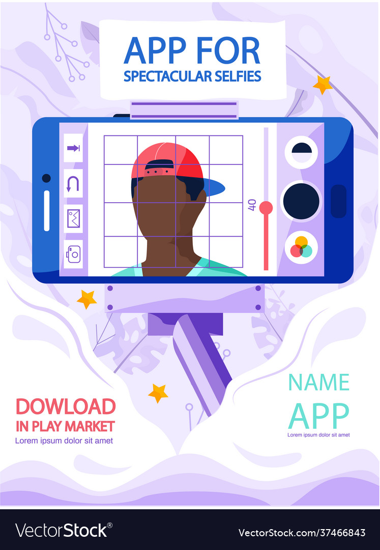 Man making selfie with monopod phone and adding Vector Image Man making selfie with monopod phone and adding