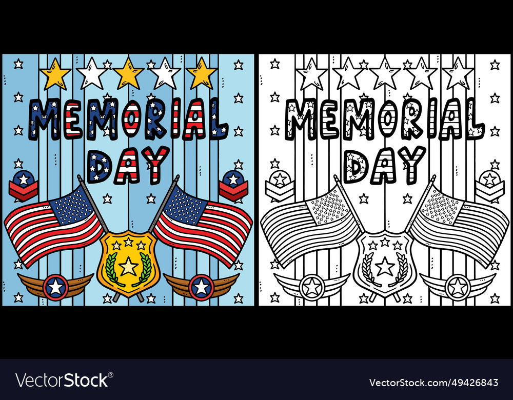 Memorial day coloring page colored Royalty Free Vector Image