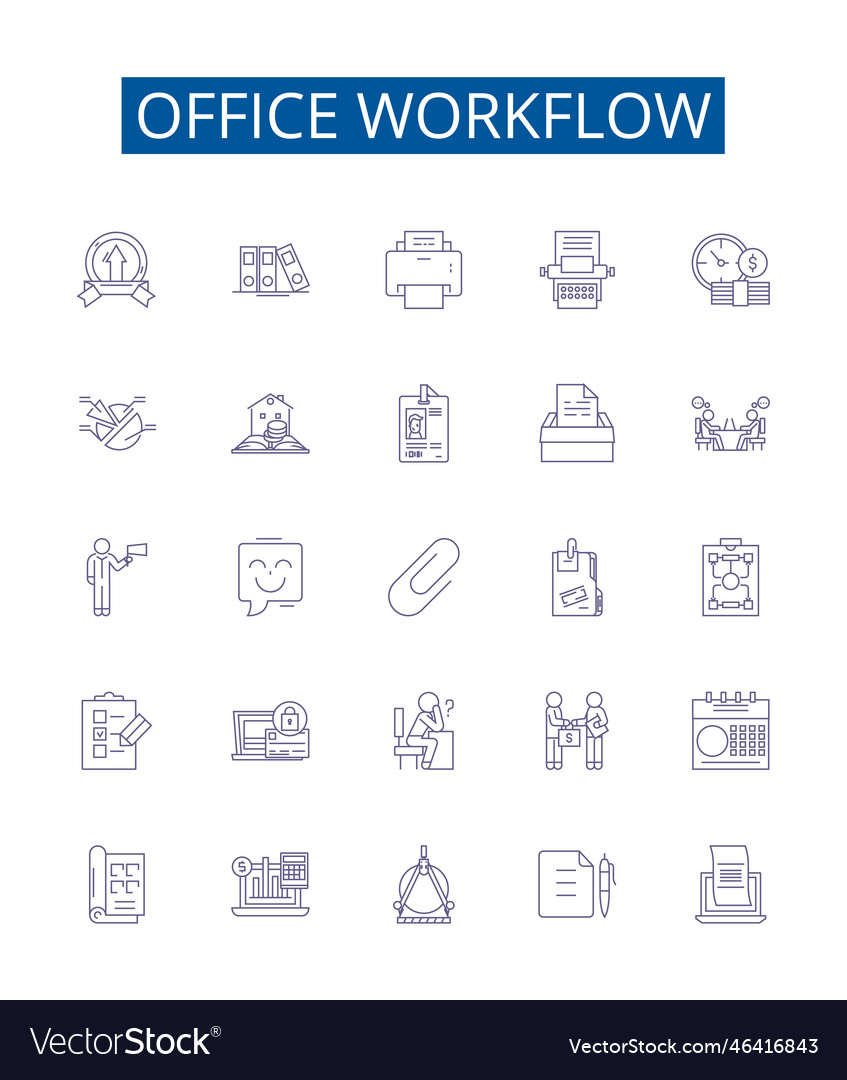 Office workflow line icons signs set design