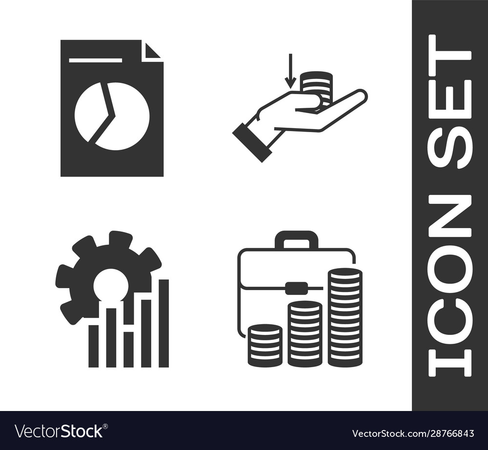 Set briefcase and coin document with graph chart Vector Image Set briefcase and coin document with graph chart