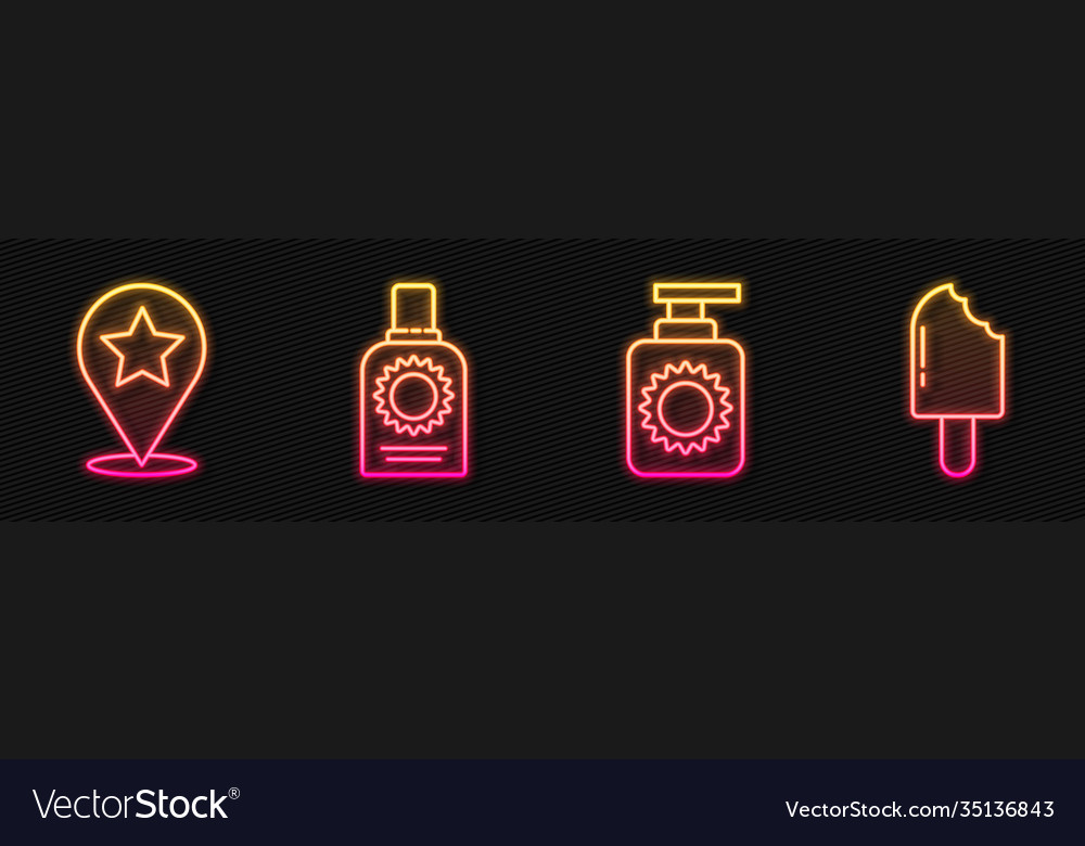 Set line sunscreen spray bottle map pointer vector image Set line sunscreen spray bottle map pointer