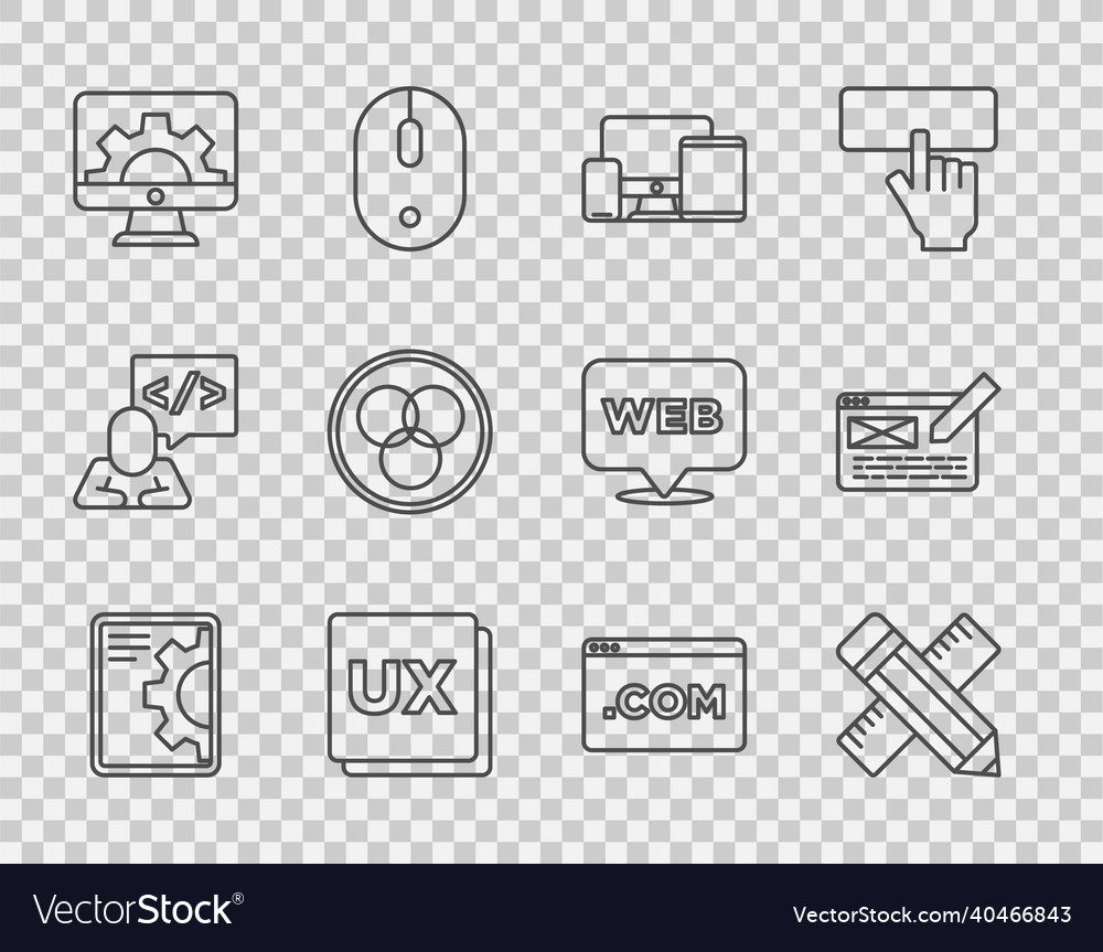Set line web development crossed ruler and pencil vector image Set line web development crossed ruler and pencil