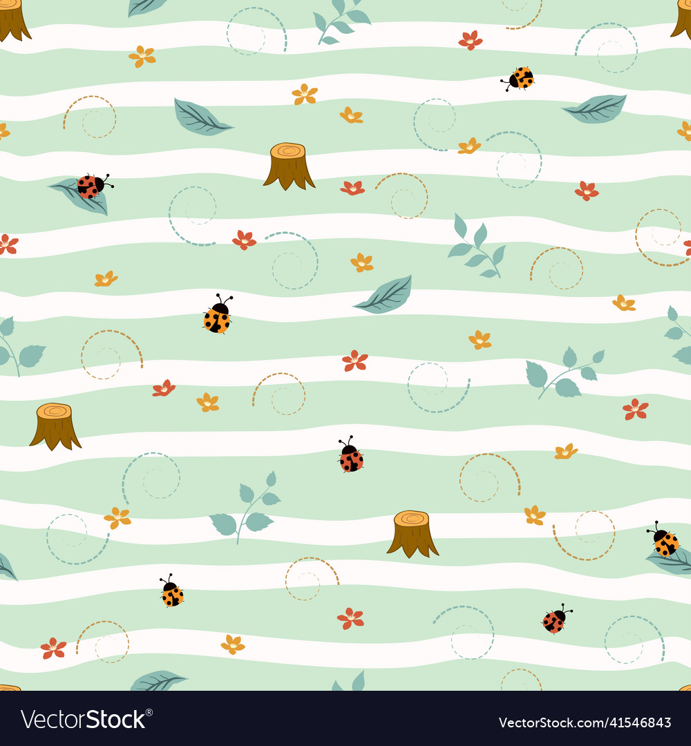 Spring seamless pattern with cute ladybug