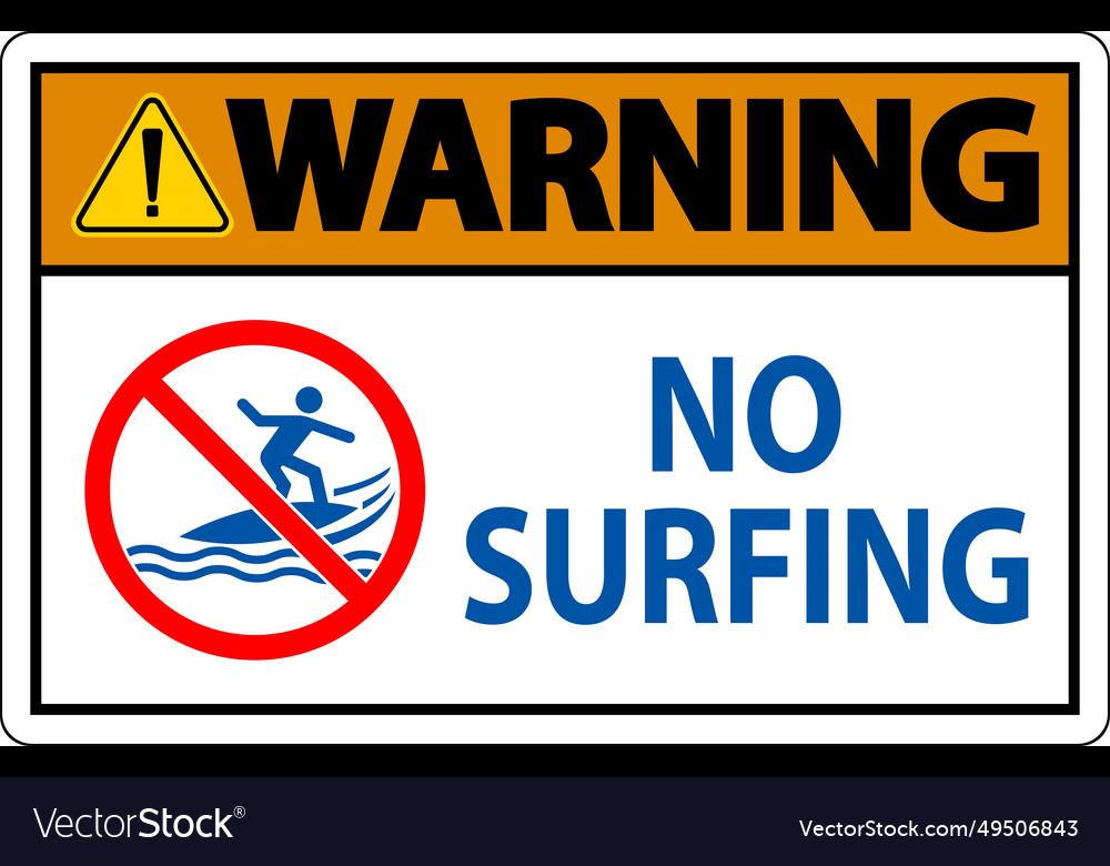 Warning beach safety sign no surfing Royalty Free Vector