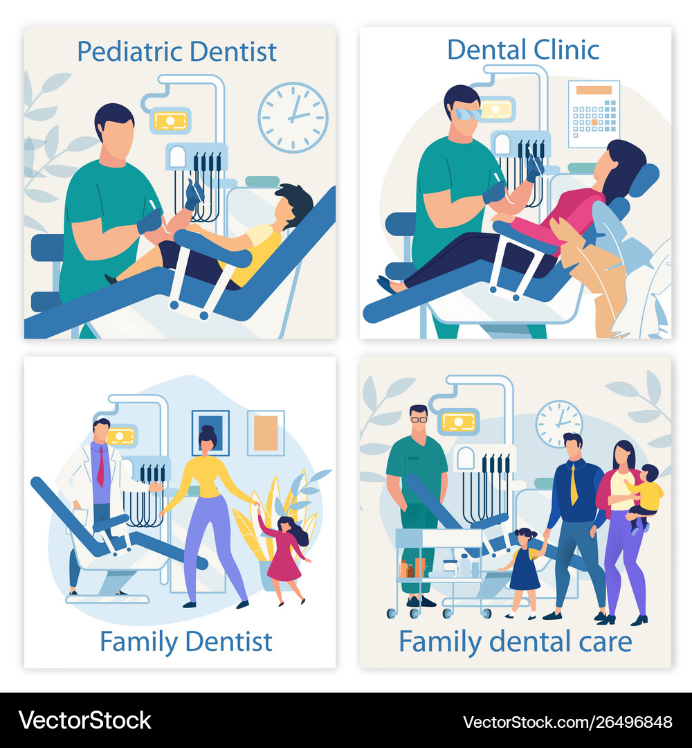Bright Banner Is Written Pediatric Dentist Flat Vector Image