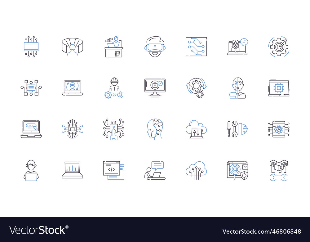 Front-end design line icons collection responsive vector image Front-end design line icons collection responsive