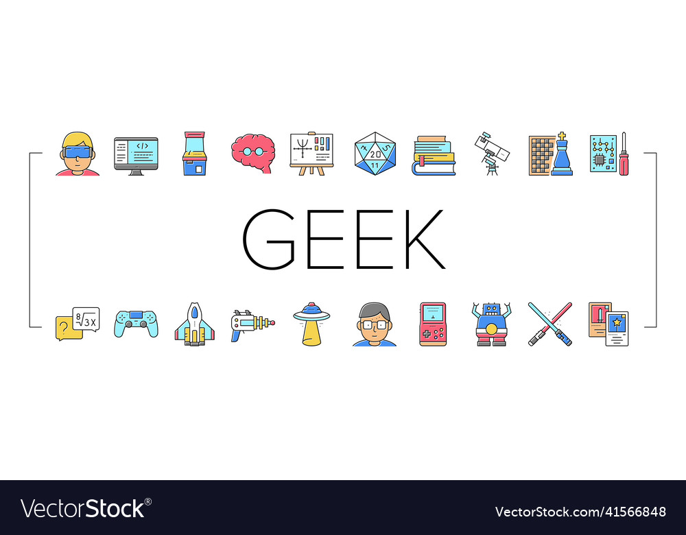 Geek nerd and gamer collection icons set vector image Geek nerd and gamer collection icons set