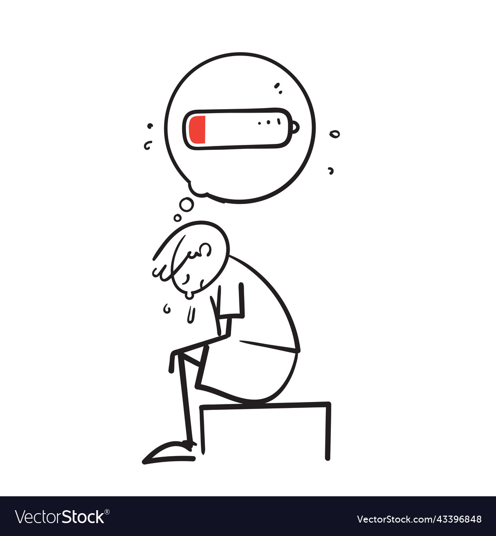 Hand Drawn Doodle Tired Fatigue Person With Low Vector Image