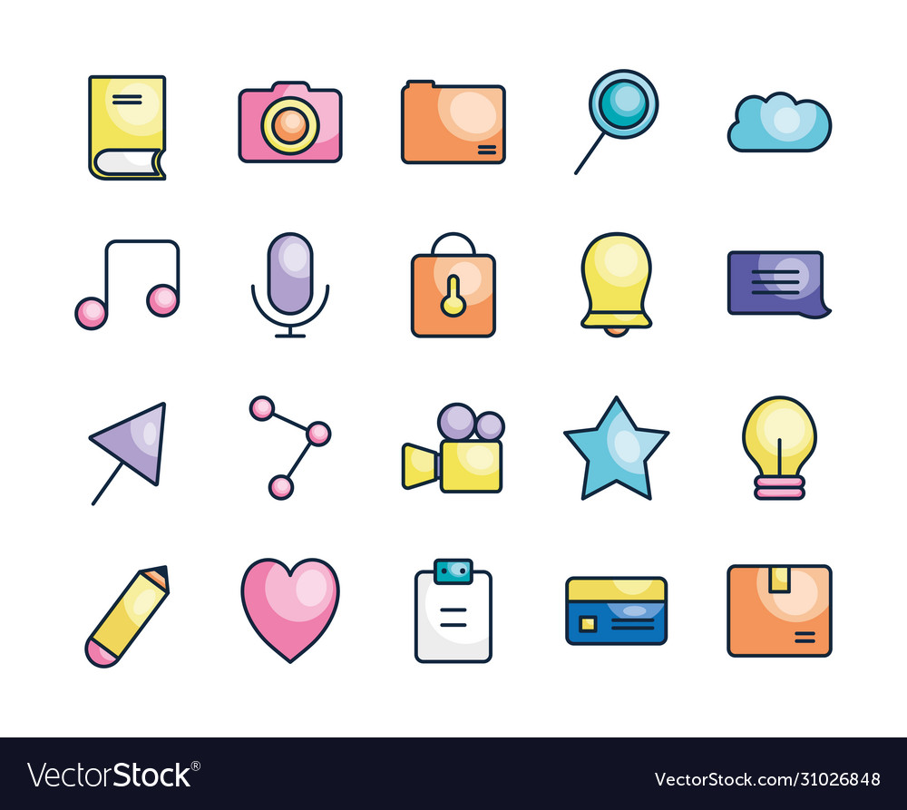 Heart and user interface icon set line color vector image Heart and user interface icon set line color