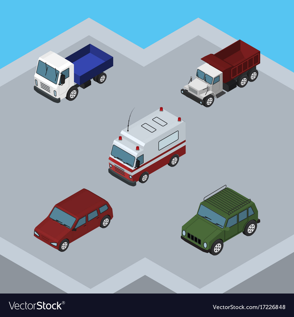 Isometric transport set of car lorry armored