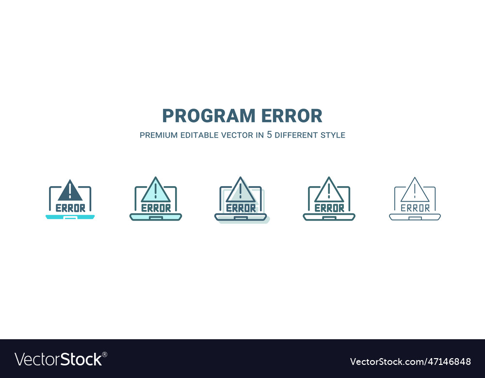 Program error icon in 5 different style outline vector image Program error icon in 5 different style outline