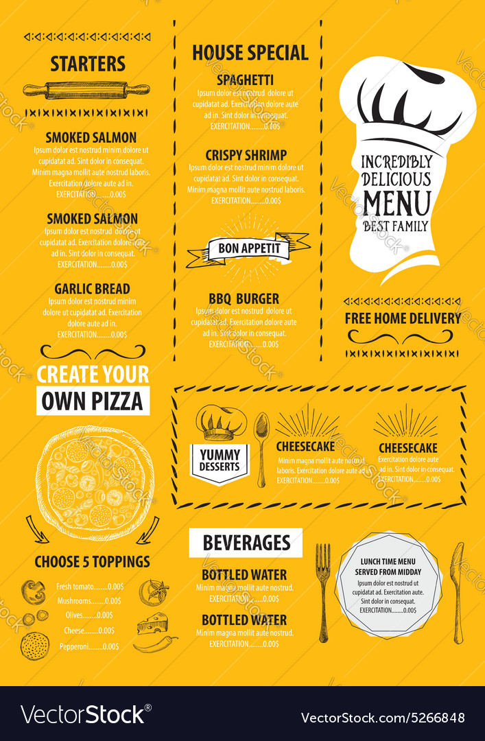 restaurant cafe menu template design food flyer vector image