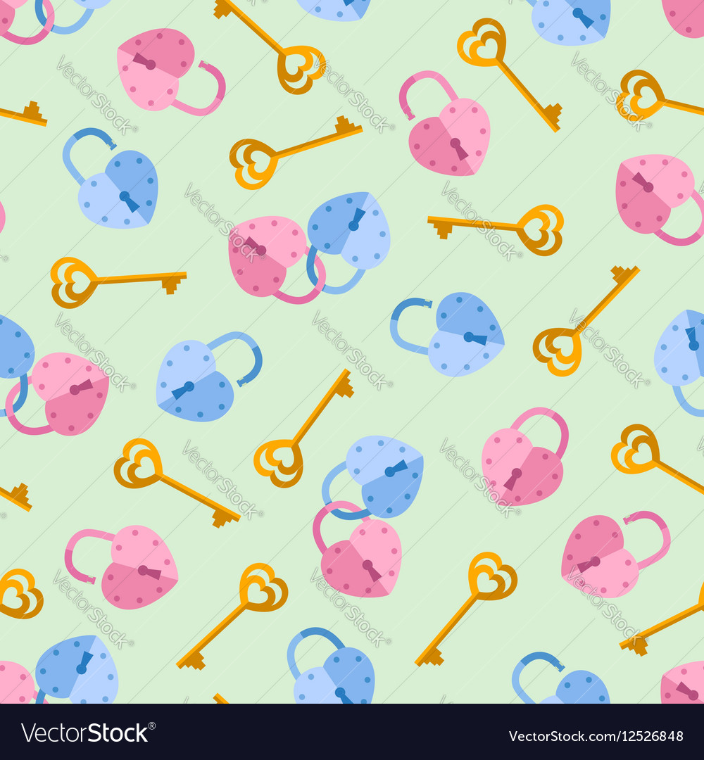 Seamless pattern padlock key with heart shape