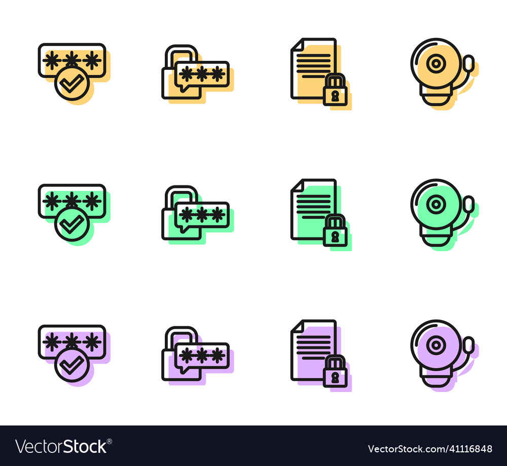 Set line document and lock password protection vector image Set line document and lock password protection