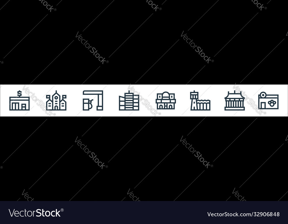 Urban building line icons linear set quality vector image Urban building line icons linear set quality