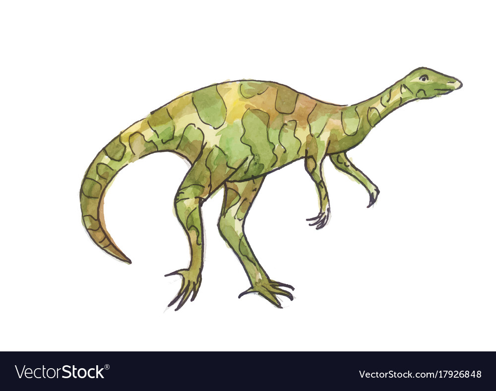 Watercolor of dinosaur green allosaurus