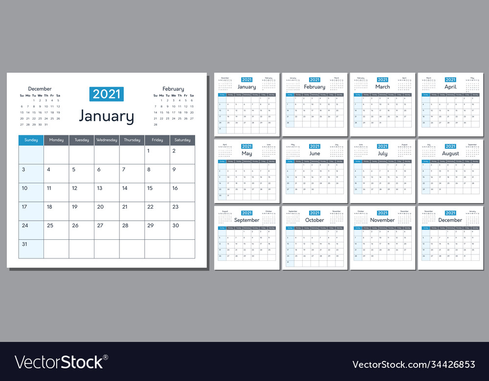 2021 calendar Royalty Free Vector Image - VectorStock