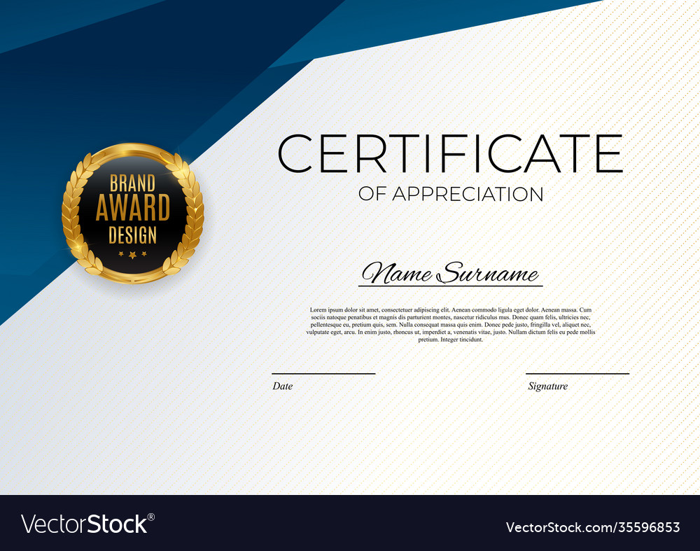 Blue and gold certificate achievement template Vector Image