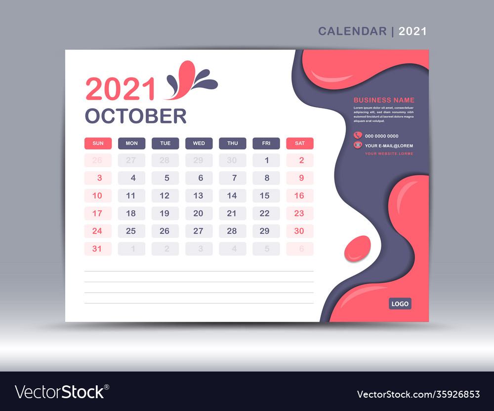 Calendar 2021 template october design