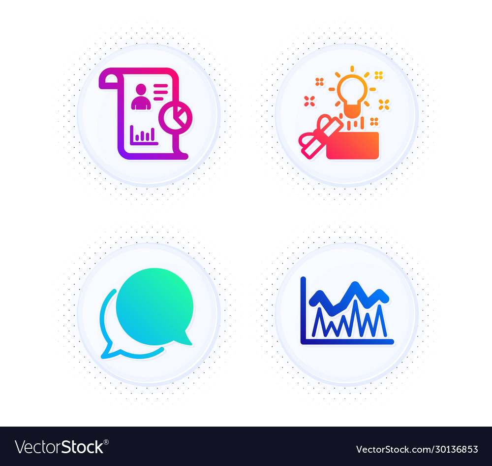 Chat message report and creative idea icons set vector image Chat message report and creative idea icons set