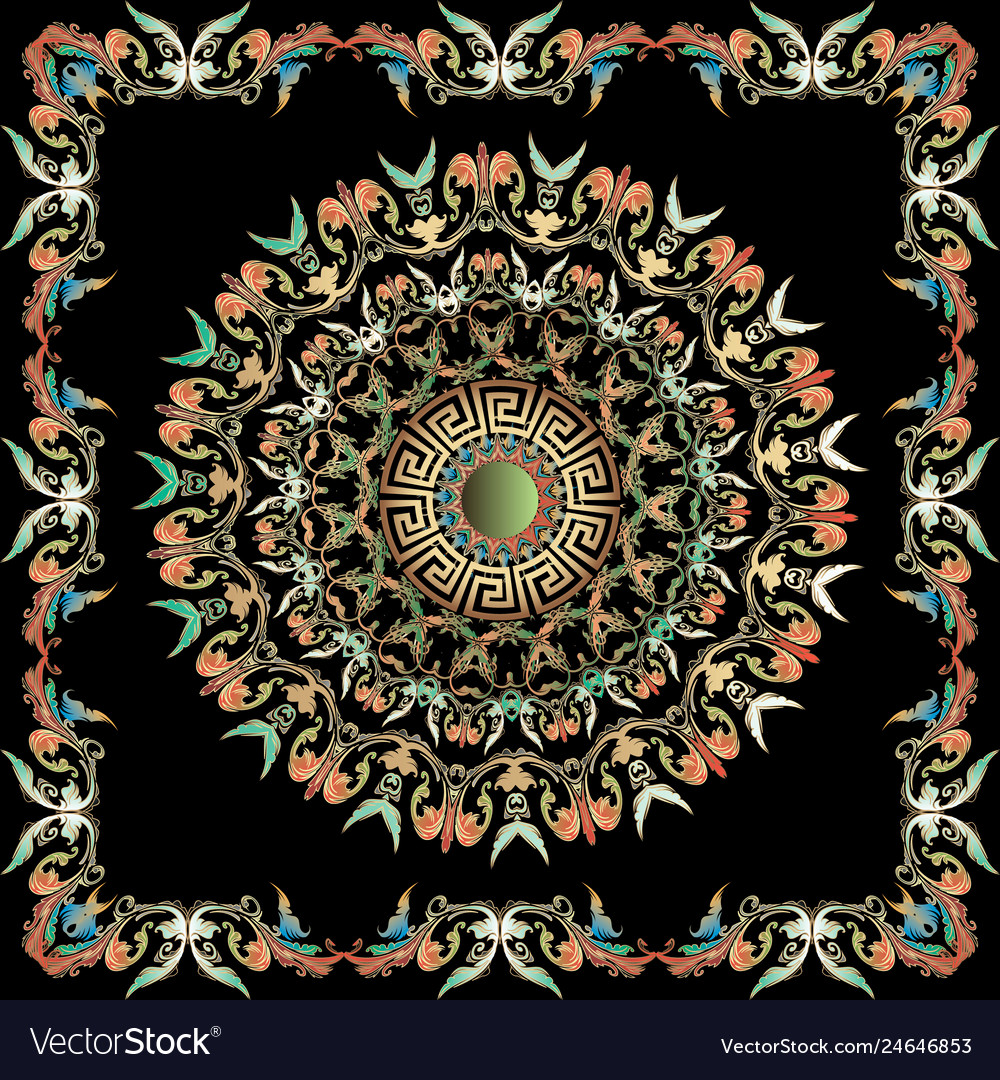 Colorful baroque mandala pattern and frame