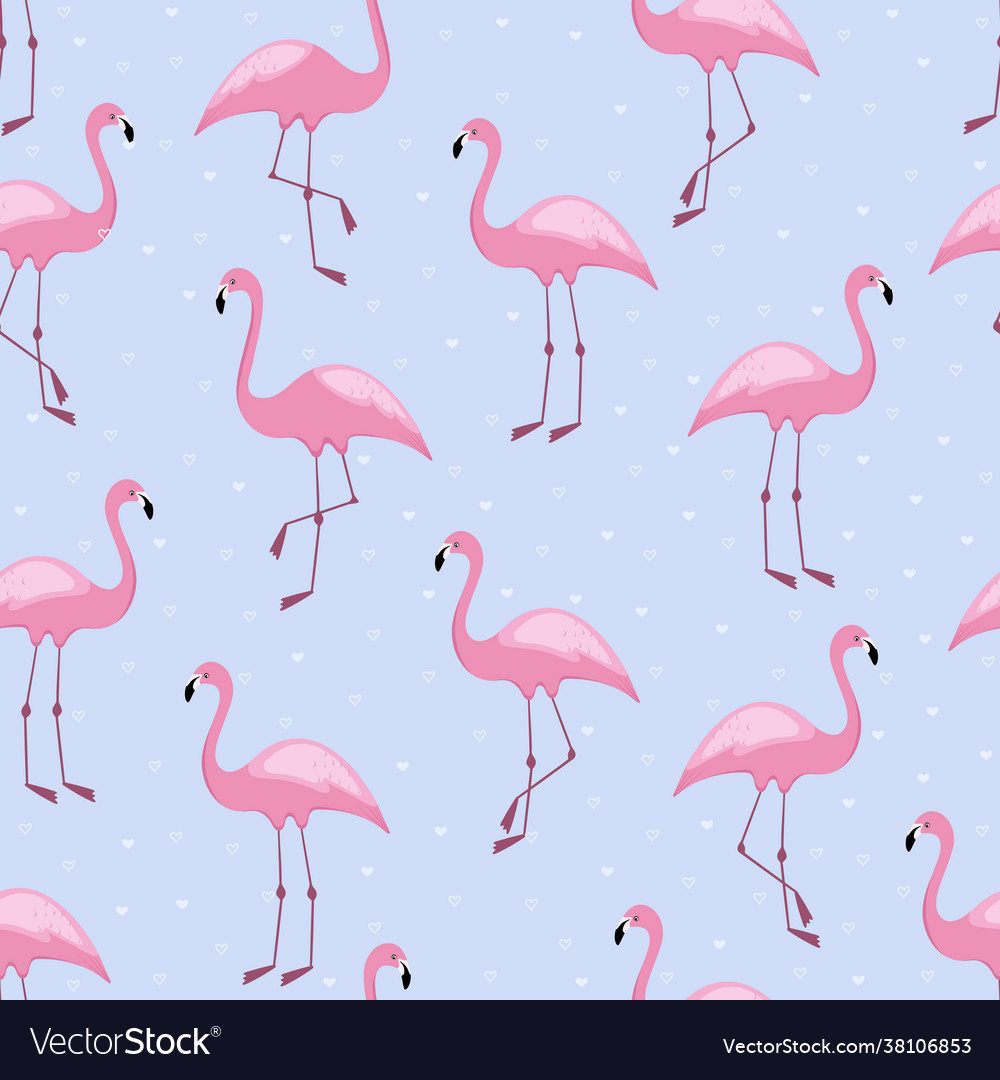 Flamingo seamless pattern with hearts background vector image Flamingo seamless pattern with hearts background