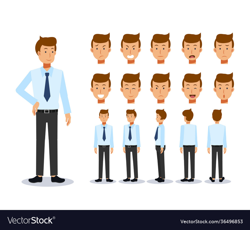 Front side back view animated character