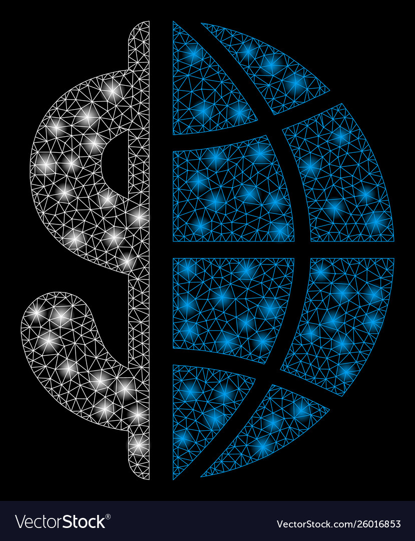 Glossy mesh network global business with flash vector image Glossy mesh network global business with flash