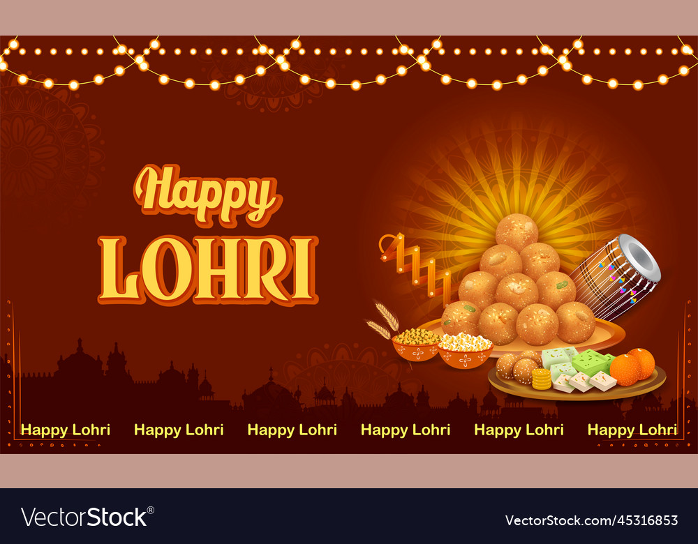 Happy lohri holiday background for punjabi Vector Image