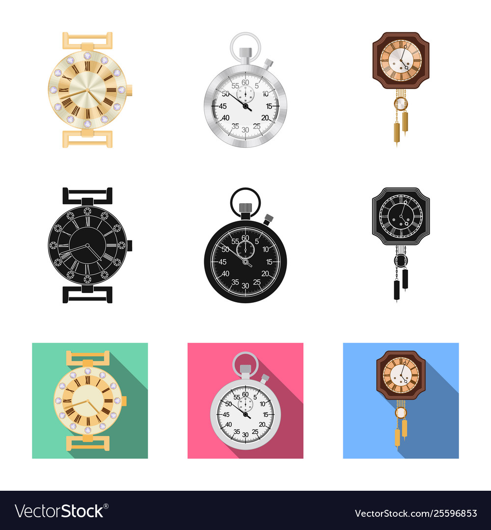 Isolated object clock and time icon collection vector image Isolated object clock and time icon collection