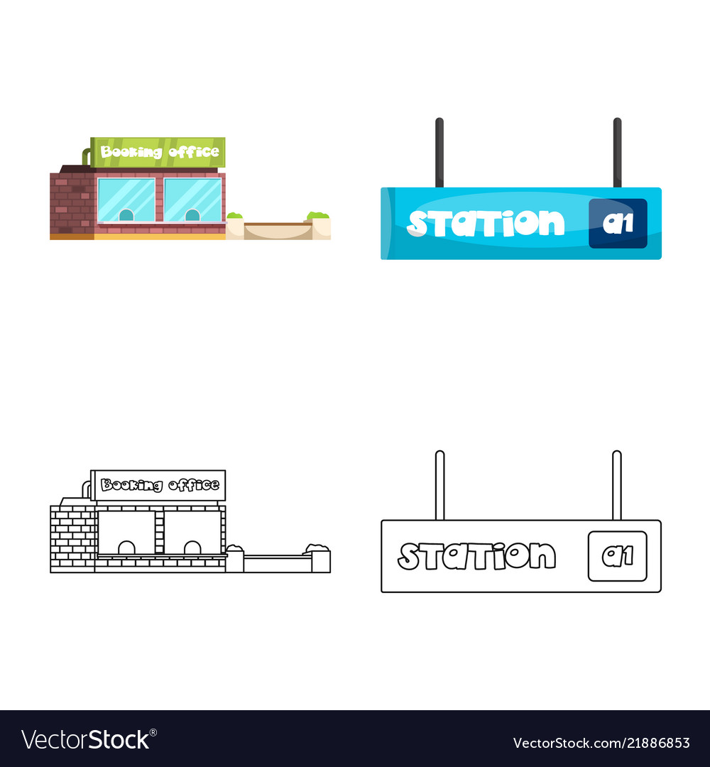 Isolated object of train and station sign set
