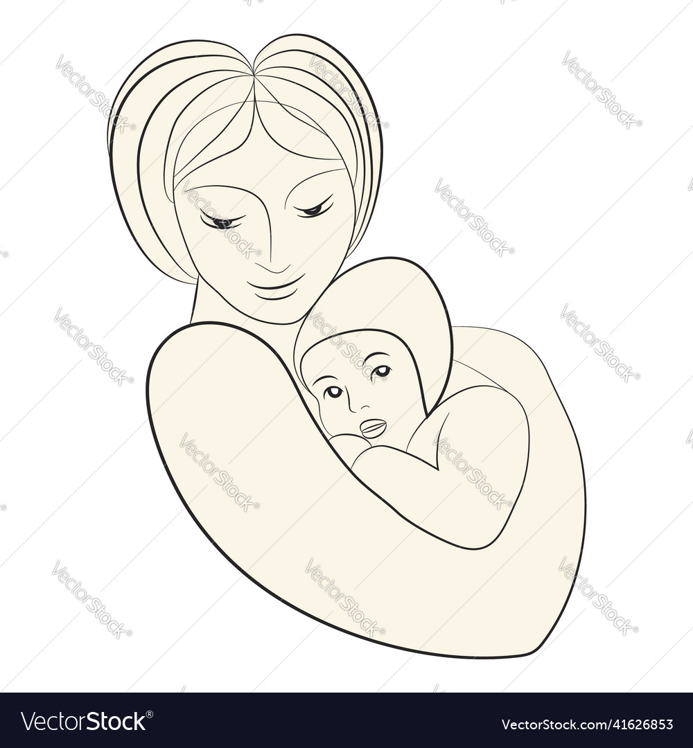 Linear maternal silhouette with baby in her arms