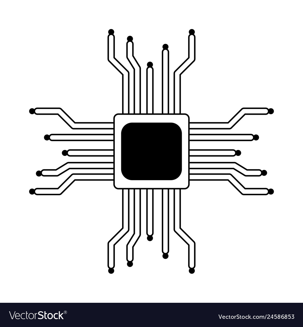 Microchip processor symbol in black and white