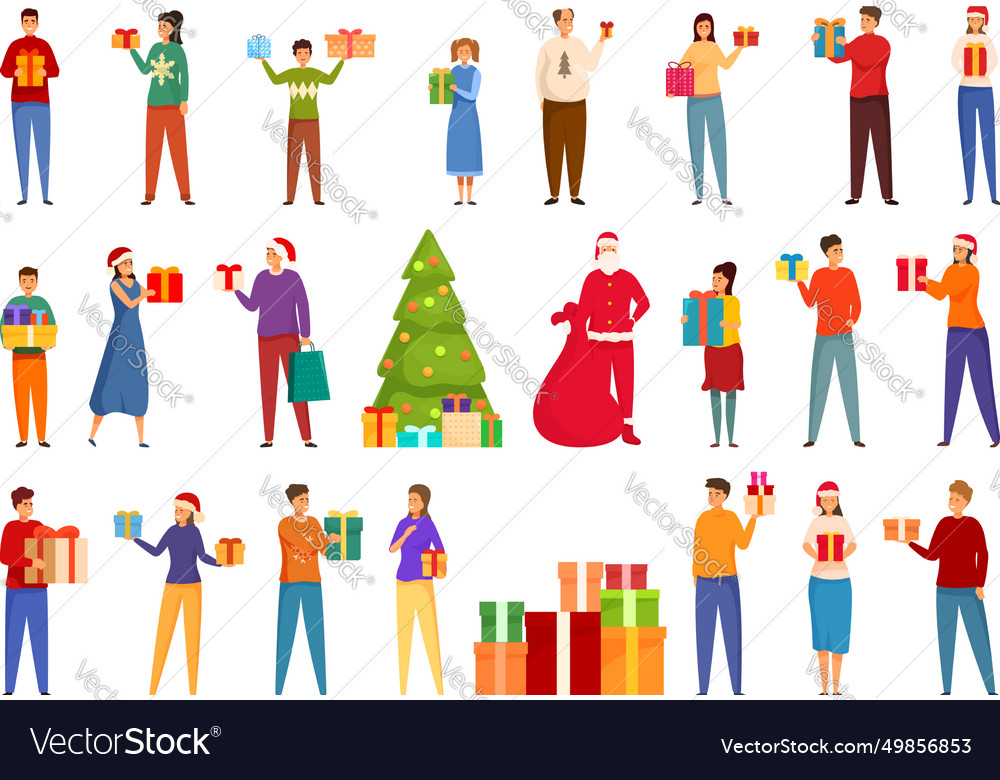 People give christmas presents icons set cartoon Vector Image